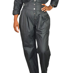 Rebecca Minkoff Lilly Jumpsuit Black Parachute Moto Biker Retro Cotton Ripstop Flightsuit XS