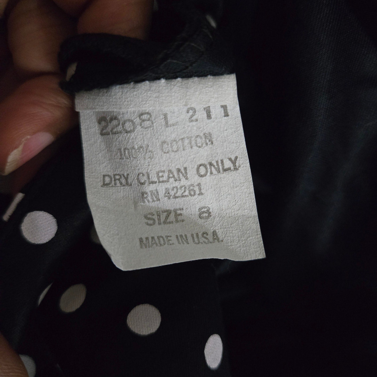 Vintage SG Gilbert Polka Dot Dress Black White Notched Collar Shirtdress Double Breasted 8