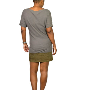 Allsaints Diego Tee Dress Grey Cotton Suede Colorblock Shift Knit Mini Pockets Minimalist XS