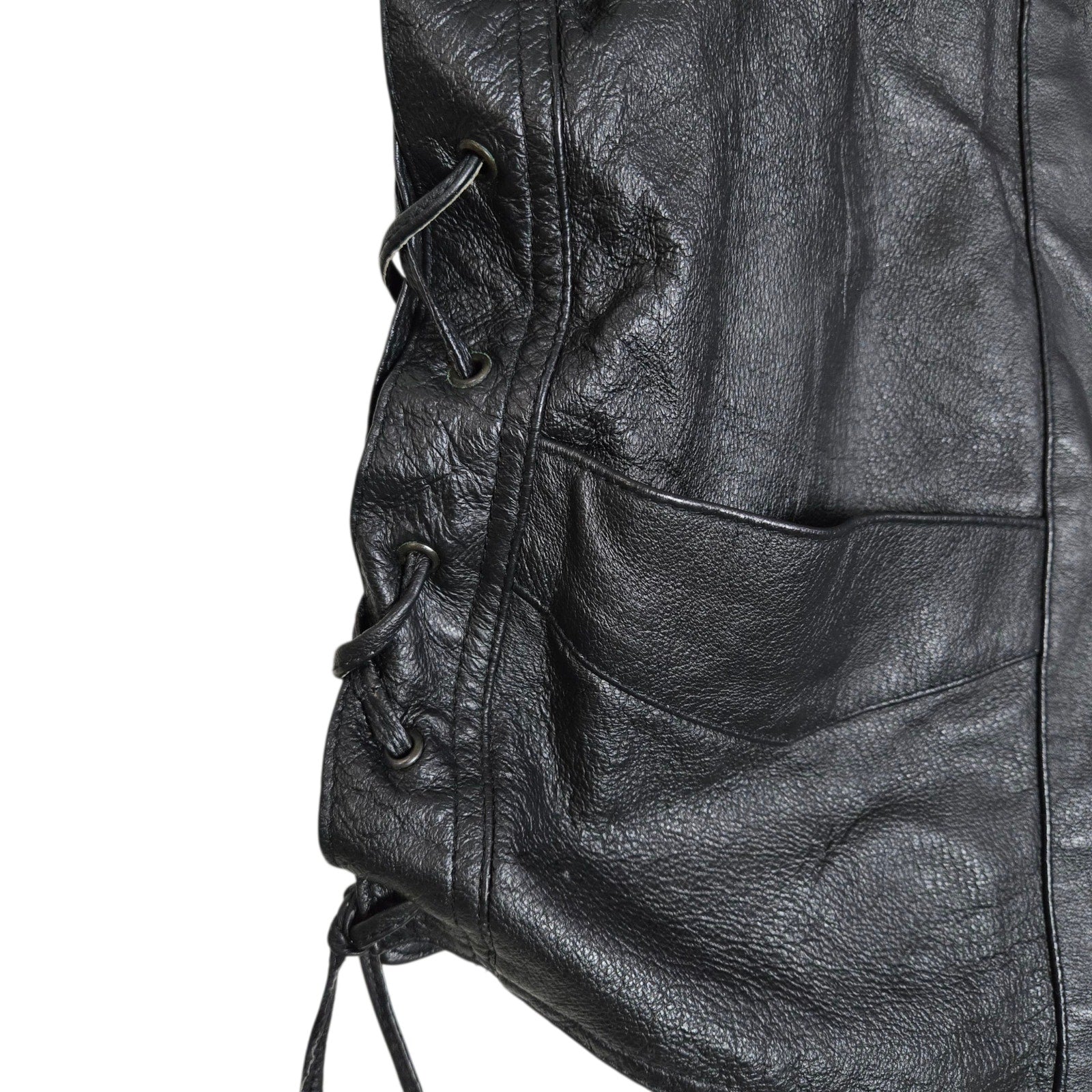 Bikestar Black Leather Vest Biker Motorcycle Punk Rock Lace Up Sides Retro Moto XL
