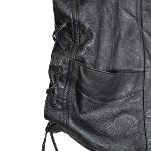 Bikestar Black Leather Vest Biker Motorcycle Punk Rock Lace Up Sides Retro Moto XL