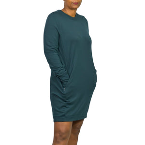 Athleta Coaster Luxe Sweatshirt Dress Green Pockets Pullover Tencel Jersey Medium