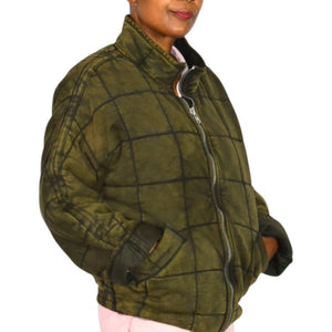 Free People Dolman Quilted Knit Jacket Green Olive Bomber Oversized Cotton Coat XS