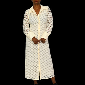 green emerald velvet dress ZARA Cream Cotton Eyelet Maxi Shirt Dress Gold Button Front Lace Slits –  The Thriftanista Closet