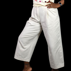Zara Wide Leg Cropped Pants Beige Linen Trouser Pleat Front High Waist Cotton Small