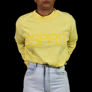 Vintage Esprit Long Sleeve Shirt Yellow Logo Pullover Cotton Retro Pastel Medium