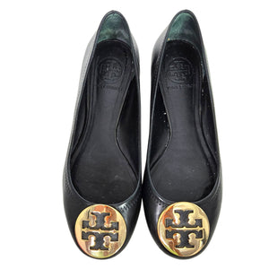 Tory Burch Reva Mestico Ballet Flats Black Leather Round Toe Logo Medallion 6