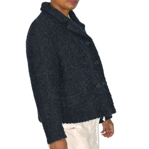 Vintage Joseph Horne Co Black Boucle Wool Boxy Cropped Jacket 1950s 50s ILGWU Union Made Medium