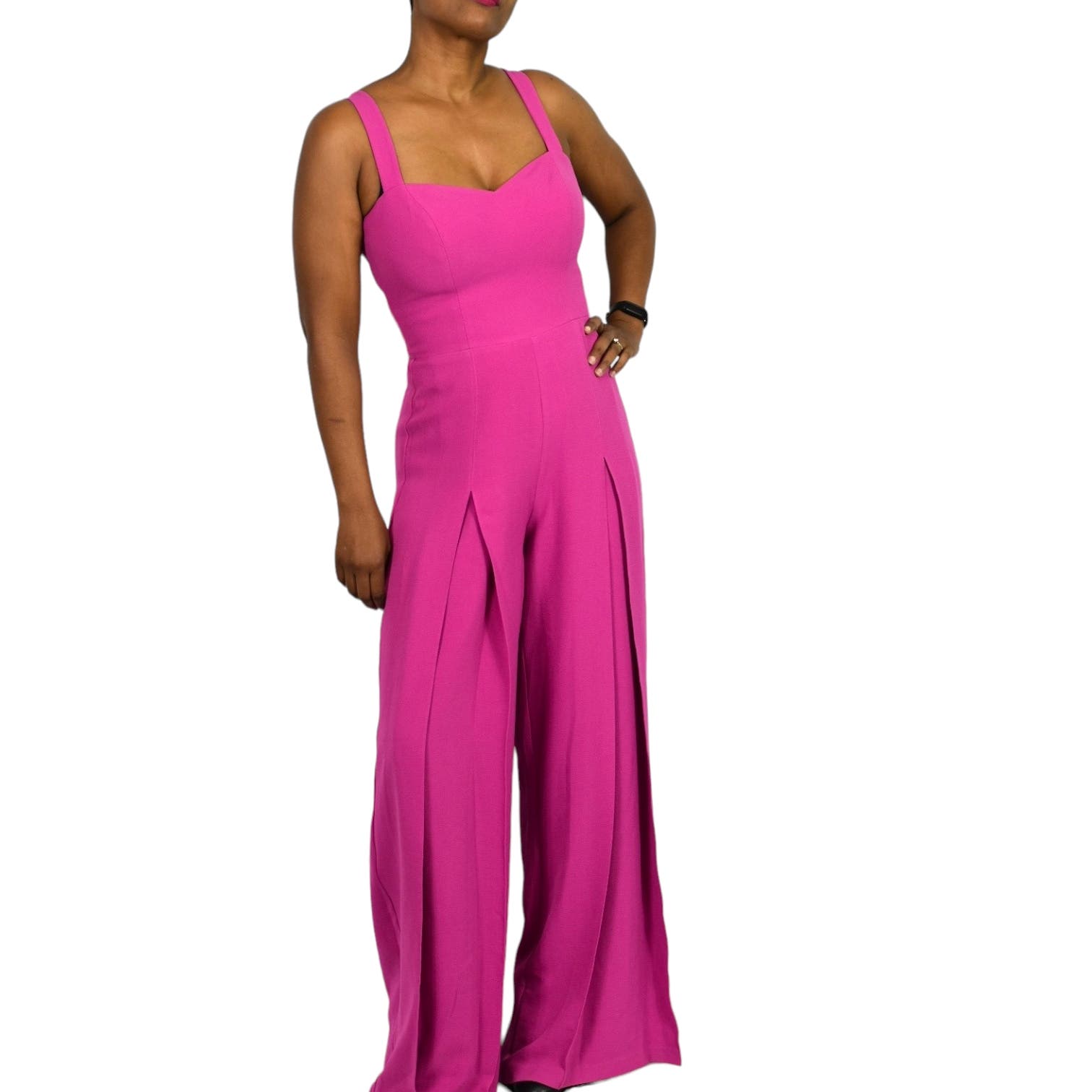 Dress the Population Rai Jumpsuit Pink Fuchsia Wide Leg Sweetheart Fitted Size Small