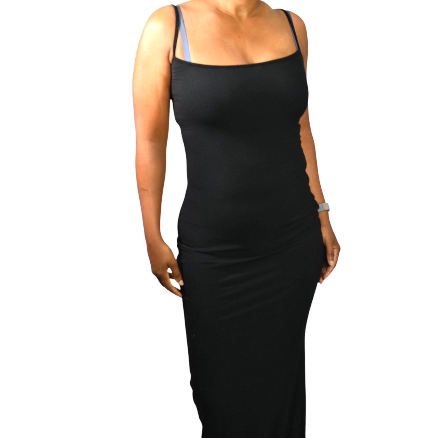 SKIMS Long Slip Dress Black Ribbed Tank Maxi Jersey Stretch Modal Soft Lounge Large