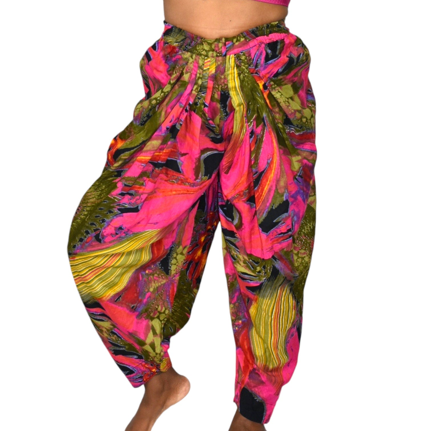 Genie Pants Pink Print Homemade Balloon Leg Cropped Pirate Ankle Harem Bohemian One Size