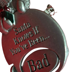 Spooniques Christmas Brooch Pin Santa Good Bad Spinner Enamel Holiday Festive Novelty Quirky