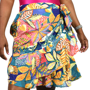 Cynthia Rowley Wrap Skirt Colorful Blue Tropical Foliage Leaf Print Tiered Sarong Large