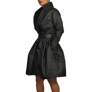 Catherine Regehr Silk Dress Black Wrap Taffeta Evening Formal Shawl Collar Crinoline Henri Bendel Medium