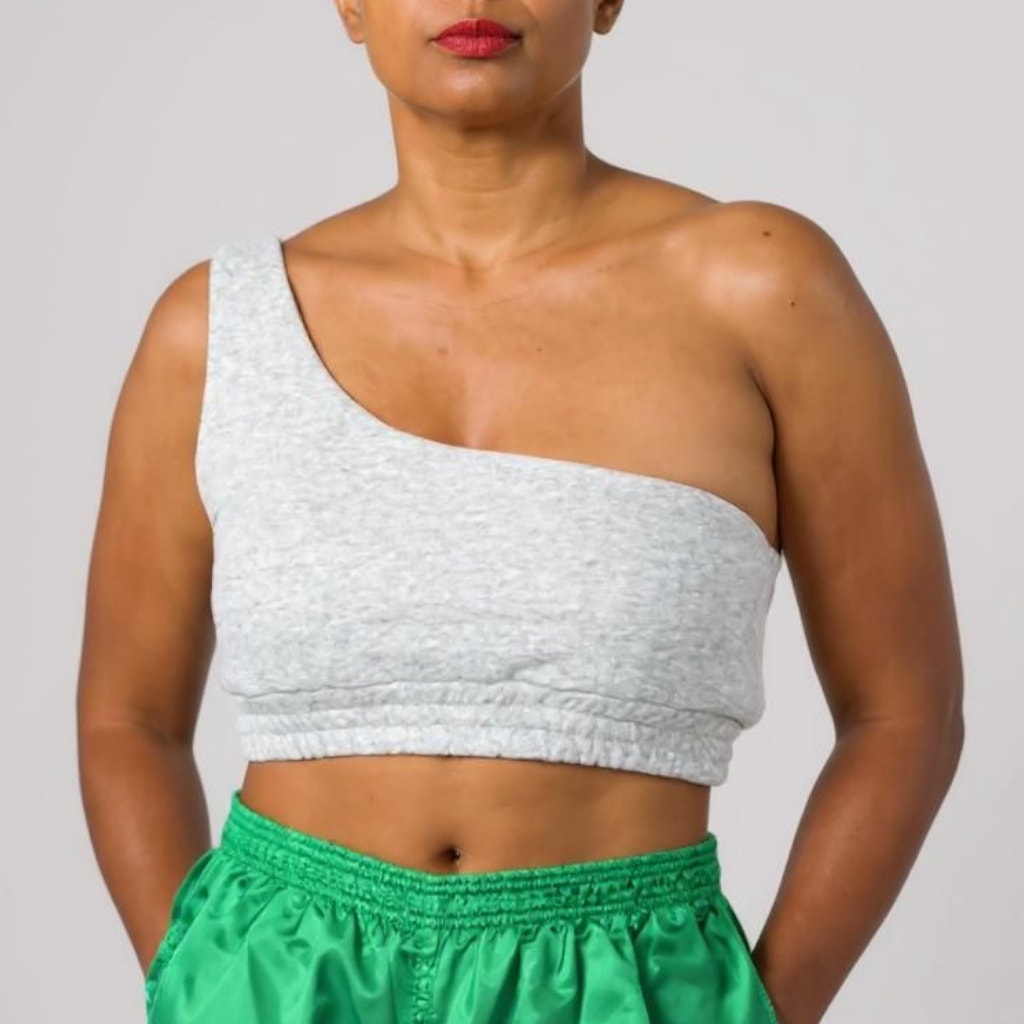 The Vintage Shop One Shoulder Crop Top Heather Grey Sweatshirt Sporty Cotton Casual Small