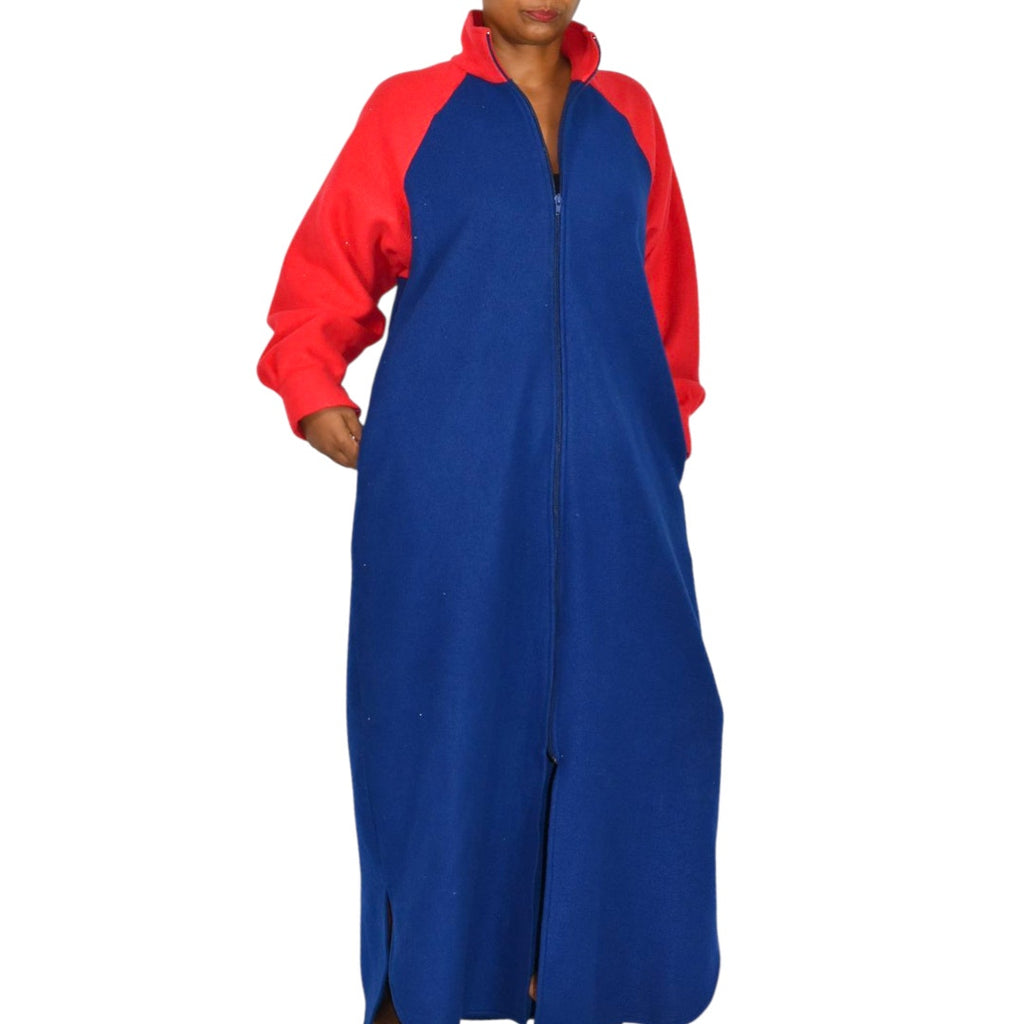 Herbcraft Vintage Lounger Robe Fleece Pile Fuzzy Housecoat Muumuu Blue Lounge Large