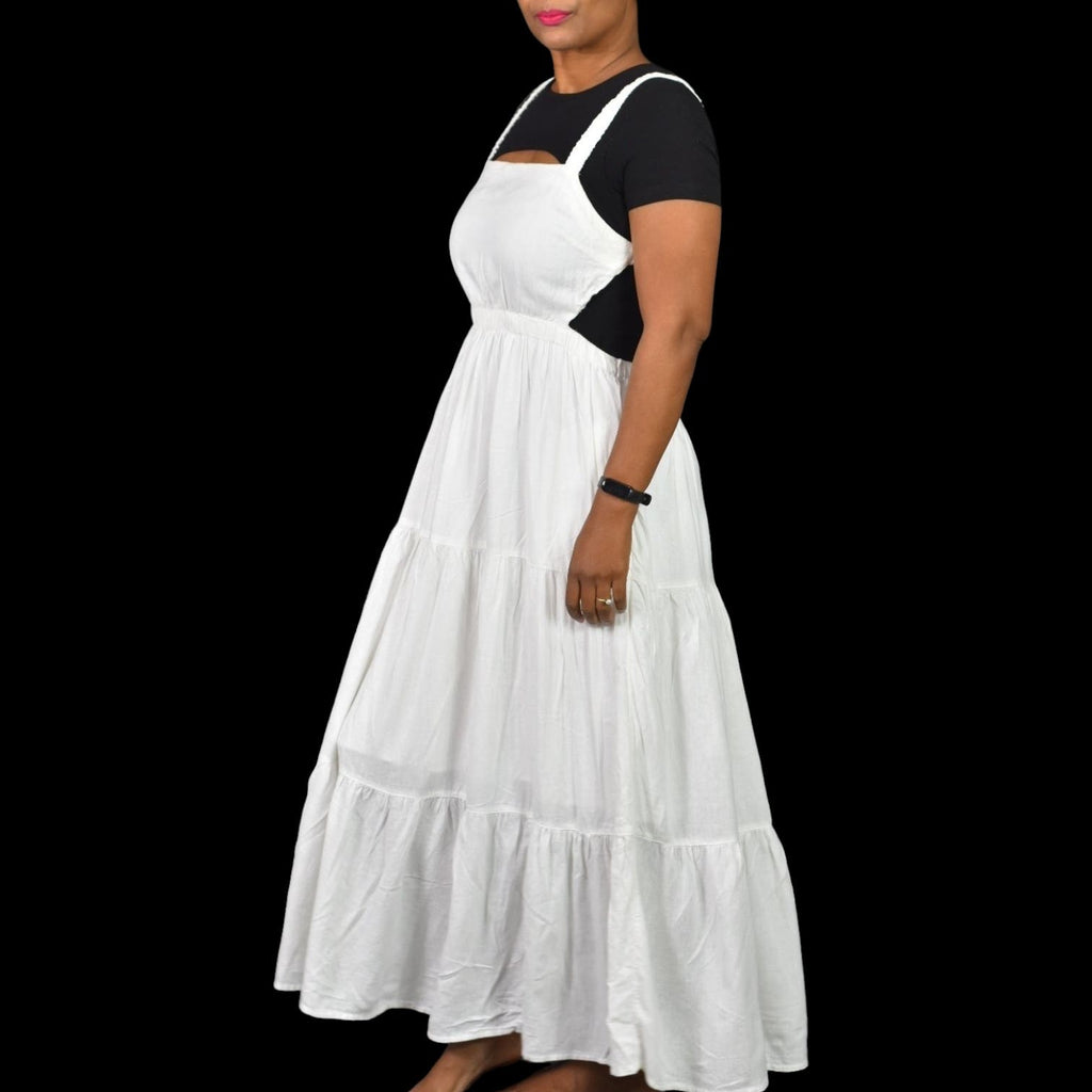 Abercrombie Fitch Tiered Maxi Dress White Cutout Bib Open Back Linen Size Medium