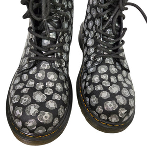 Dr Martens Junior Leopard Hydro Combat Boots Black Skulls Metallic Leather Ankle Girls 4