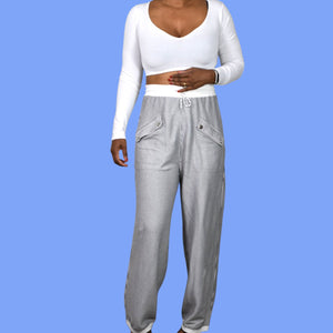 Vintage Lyse Spenard Weekend Pants Black Stripe Knit Drawstring Pull On Stretch Lagenlook Large