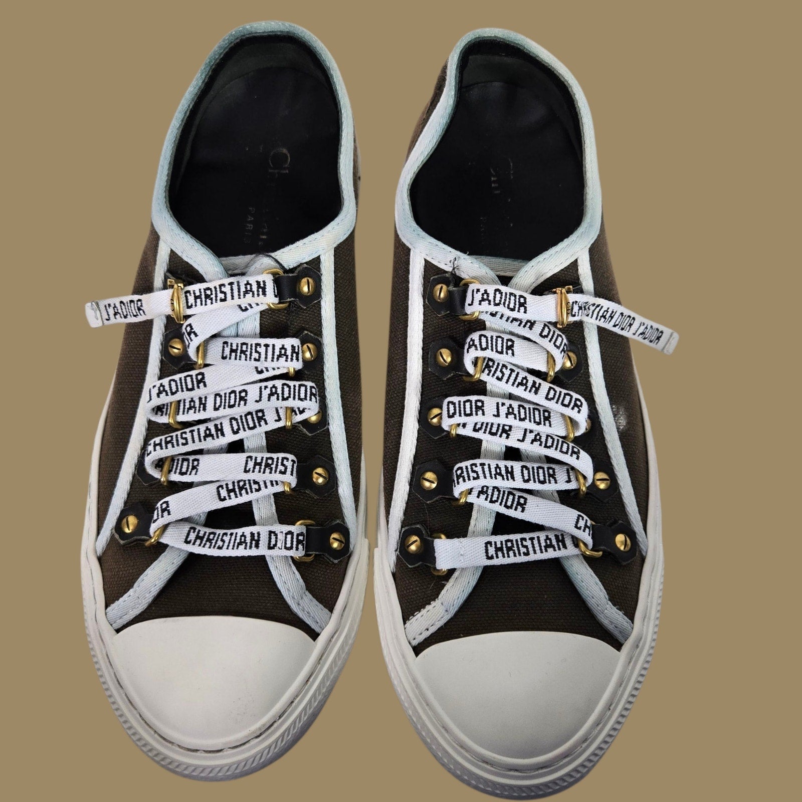 Christian Walk N Dior Canvas Sneakers Low Top Cap Toe JADIOR Lace Up Logo 37.5 7.5