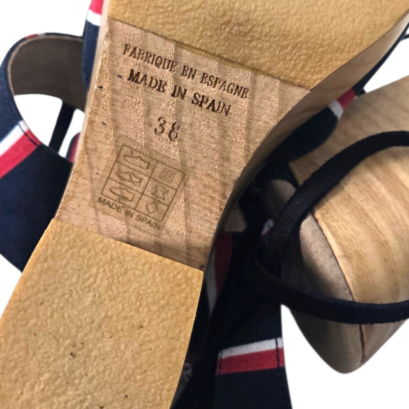 Free People Monaco Clogs Blue Navy Stripe Wrap Chunky Platform Wooden Heels 38 7.5