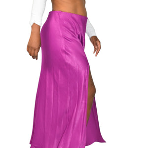 Anthropologie Silky Slip Skirt Purple Magenta Thigh Slit Midi Straight Column Viscose Medium