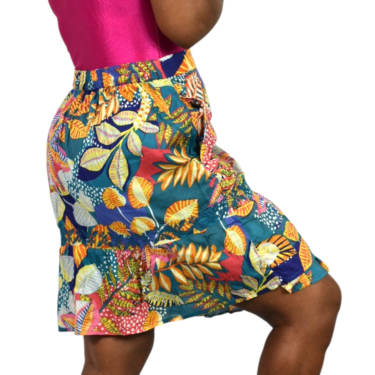 Cynthia Rowley Wrap Skirt Colorful Blue Tropical Foliage Leaf Print Tiered Sarong Large