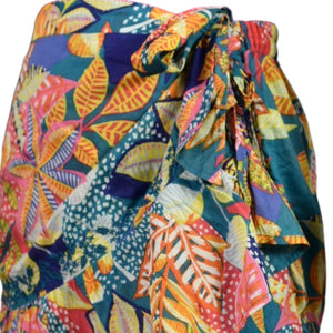 Cynthia Rowley Wrap Skirt Colorful Blue Tropical Foliage Leaf Print Tiered Sarong Large
