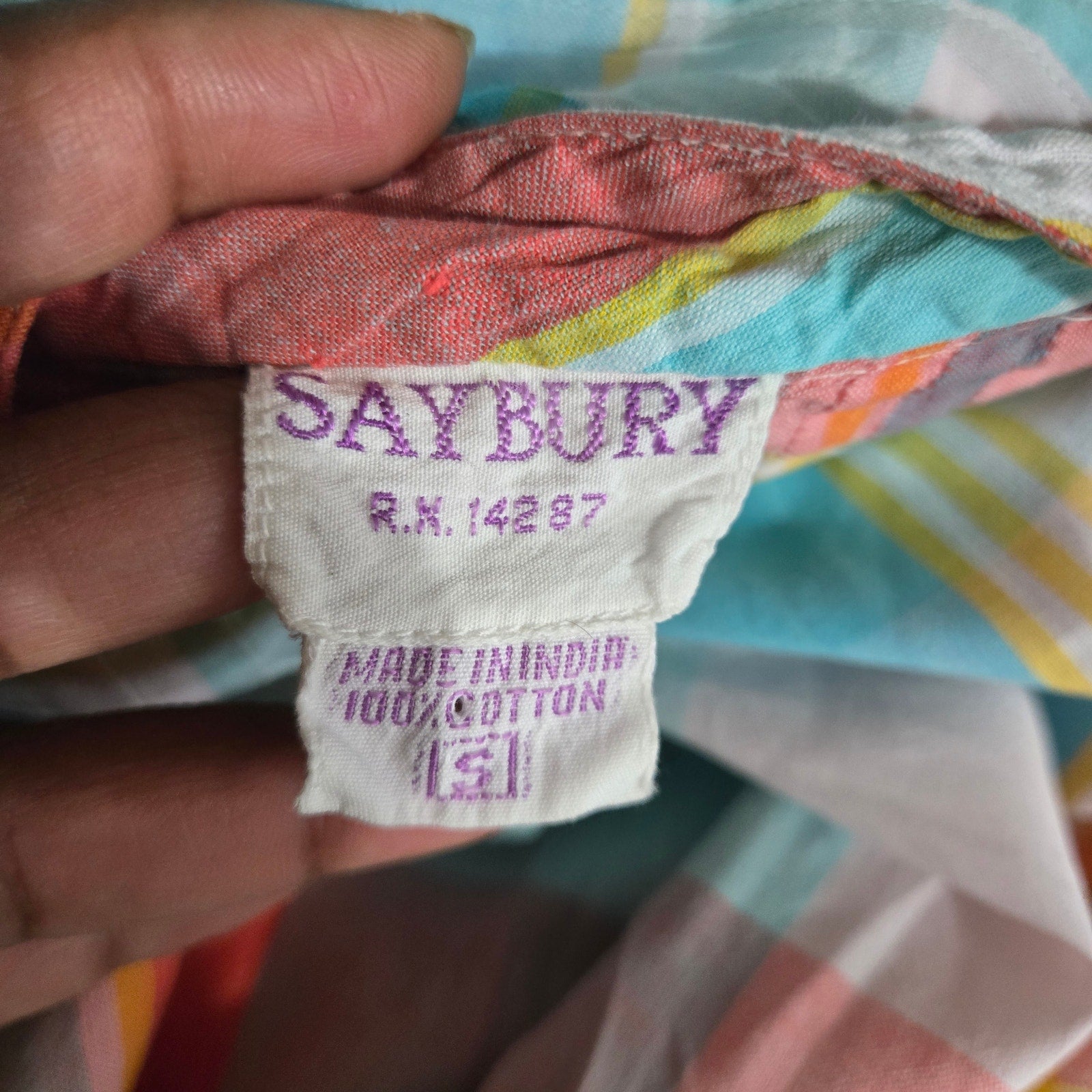 Vintage Saybury Nightshirt Blue Plaid Check Shirtdress Dress Pockets Cotton Pastel Oversized Muumuu Small