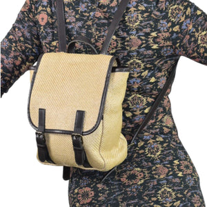Gap Vintage Backpack Bag Tan Beige Straw Raffia Pockets 90s Y2K Rucksack Adjustable Retro Soft