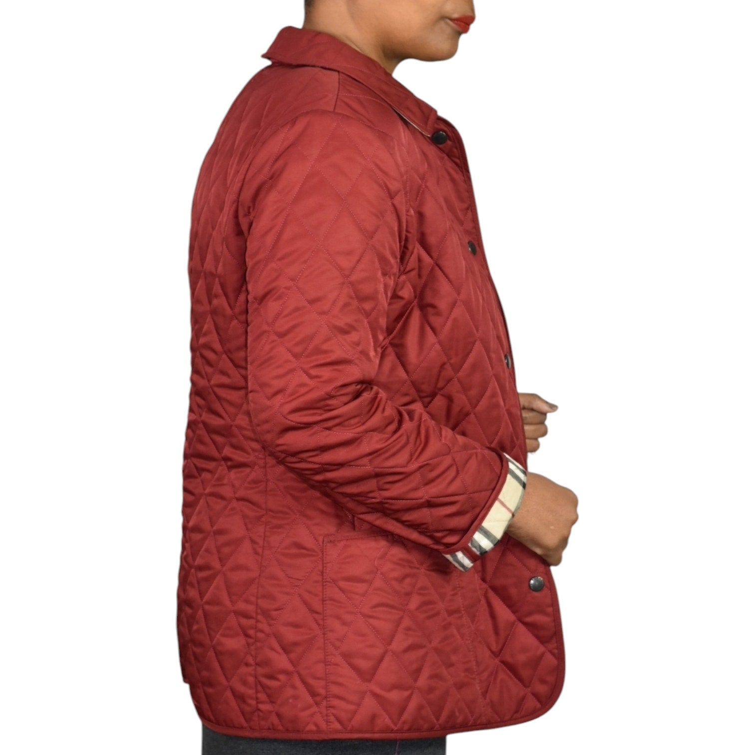 Burberry Quilted Jacket Red Nova Check Lightweight Slim Fitted Hip Length Shell Barn Chore XS