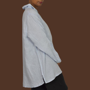 Match Point Linen Tunic Light Blue Collared V Neck Long Sleeve Popover Shirt XL