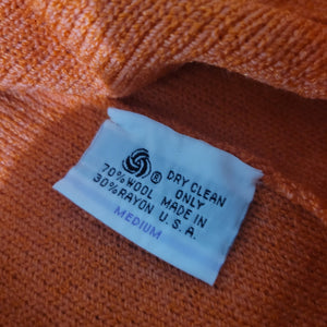 Vintage Steve Fabrikant Knit Dress Orange Color Block Button Front Jeweled Funky Medium