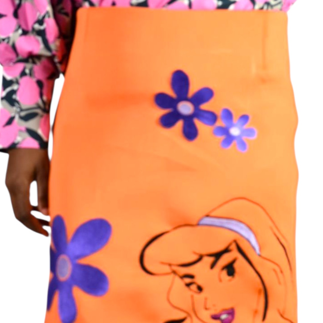 Yayas Designs Daphne Embroidered Skirt Orange Neoprene Retro Cartoon Scooby Doo Medium