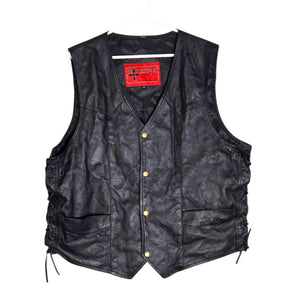 Bikestar Black Leather Vest Biker Motorcycle Punk Rock Lace Up Sides Retro Moto XL
