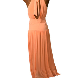 Veronica Beard Lilliana Dress Peach Orange Halter High Neck Plisse Long Maxi Evening Gown 2