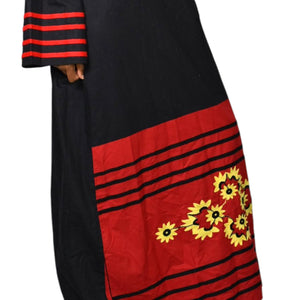Egyptian Embroidered Caftan Dress Black Long Cover Up Tunic Floral Embroidery Yellow Large