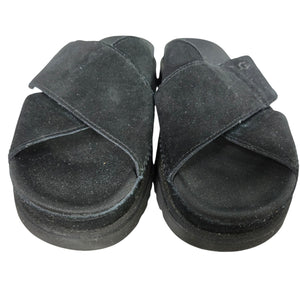 Ugg Goldenstar Cross Slide Sandals Black Platform Open Toe Suede Chunky Lug Sole Flat Form Criss Cross 9