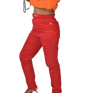 Vintage Cambridge Dry Goods Stirrup Pants Red Corduroy Straight High Waist Cotton Stretch Retro 8