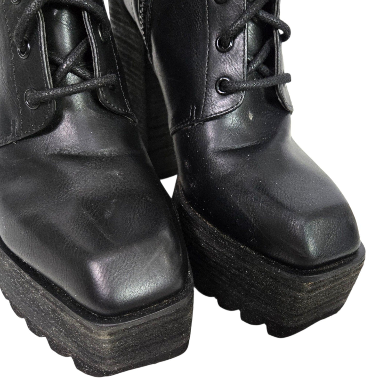 Darker Wavs Flanger Chunky Platform Boots Combat Black Square Toe Angular Retro 7