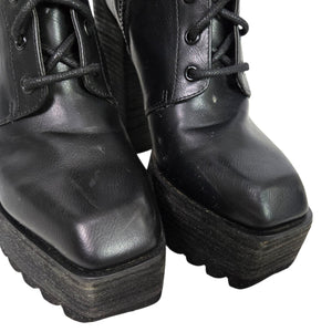 Darker Wavs Flanger Chunky Platform Boots Combat Black Square Toe Angular Retro 7