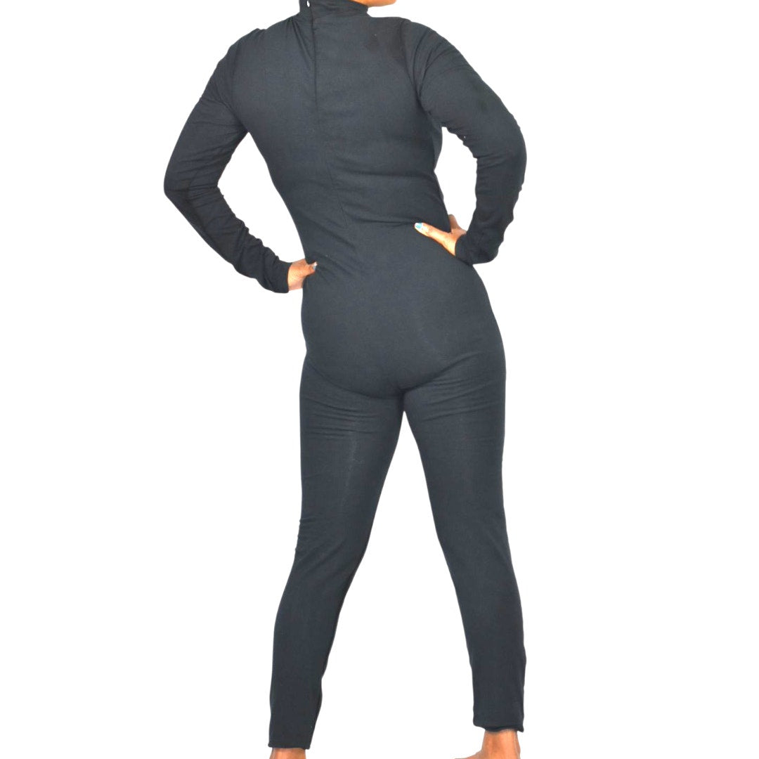 American Apparel Black Catsuit Cotton Spandex Long Sleeve Mock Neck Bodysuit Jumpsuit XL