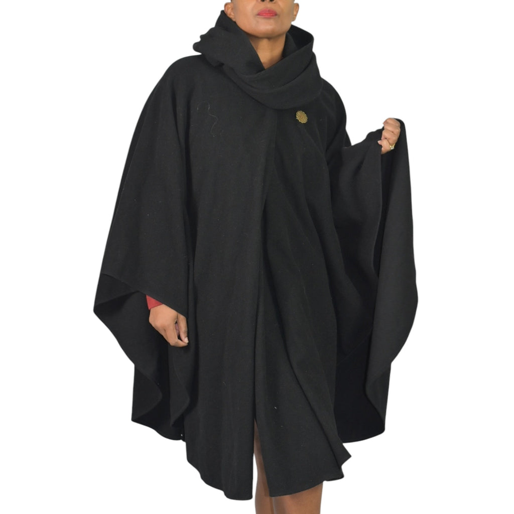 Molina Hooded Cape Black Wool Cashmere Poncho Scarf Celtic Ireland Cloak One Size S M L