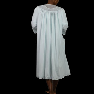Vintage Shadowline Peignoir Set Blue Baby Powder Chiffon Sheer Nylon Negligee Gown Robe XL