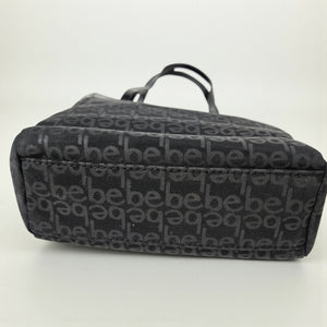 Vintage Bebe Mini Tote Bag Black Logo Patent Leather Straps Shopper Handbag Y2K Purse