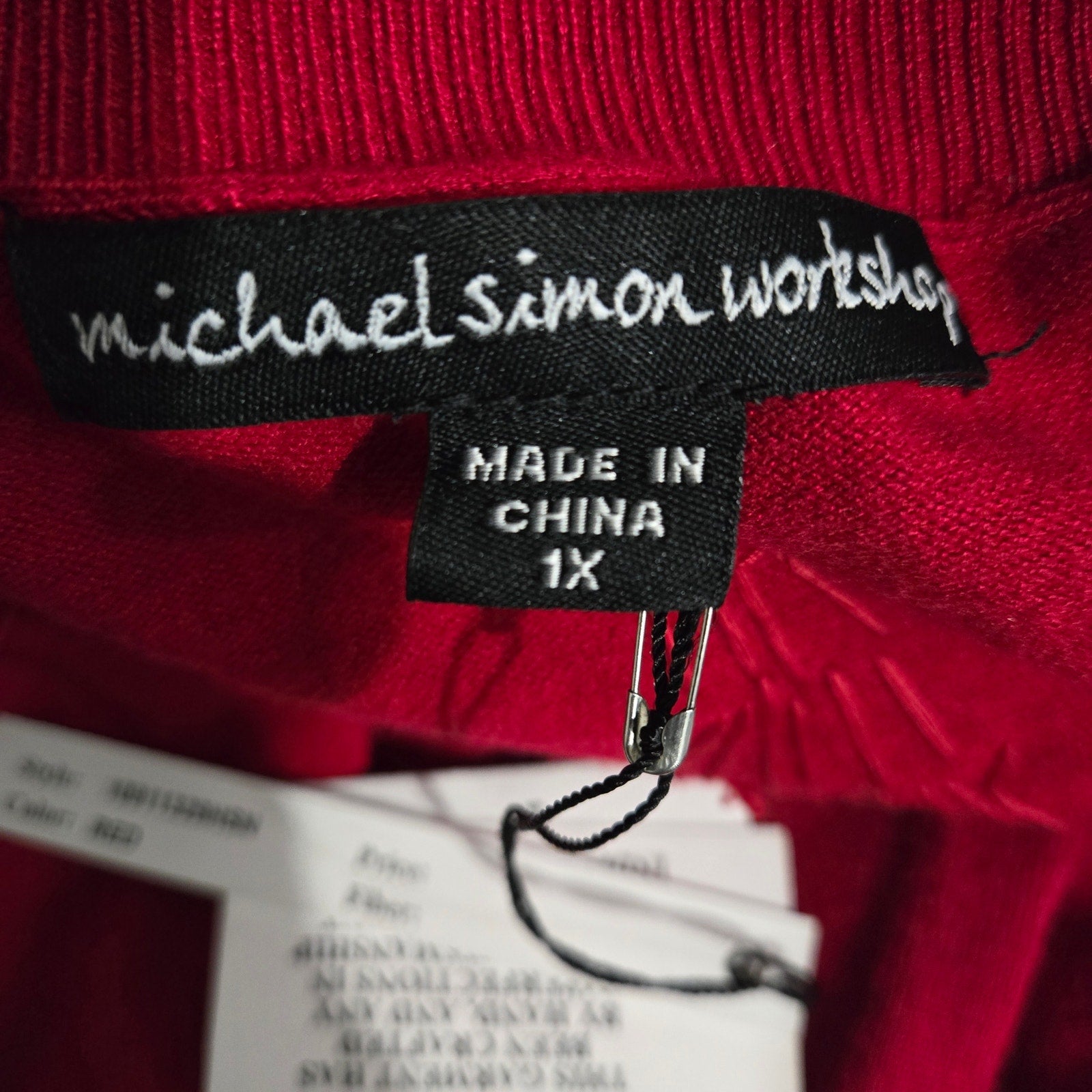 Michael Simon Cardigan Sweater Red Duster Beaded Christmas Trees Asymmetric Cotton Plus 1X