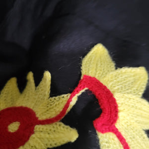 Egyptian Embroidered Caftan Dress Black Long Cover Up Tunic Floral Embroidery Yellow Large