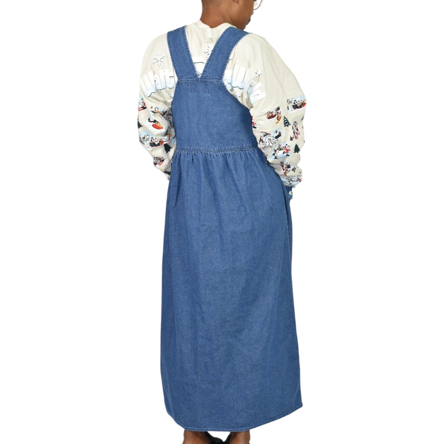 Westbound Vintage Christmas Dress Blue Jean Denim Pinafore Bib Overall Jumper Santa Claus Small