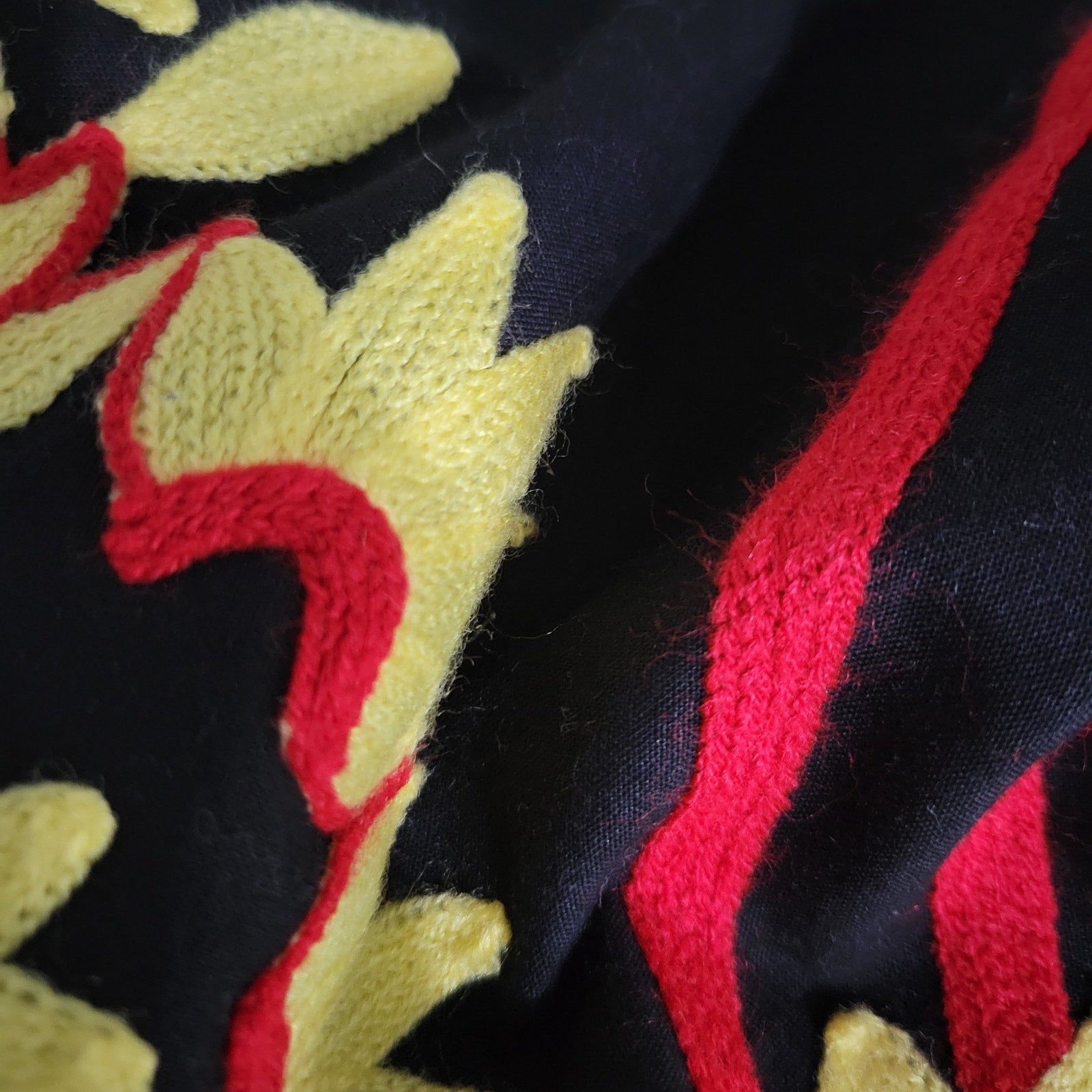 Egyptian Embroidered Caftan Dress Black Long Cover Up Tunic Floral Embroidery Yellow Large