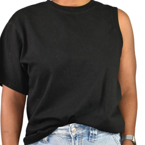 Agolde Della Asymmetric T Shirt Black Cotton One Shoulder Tee Crew Short Sleeve Classic Top Relaxed XS